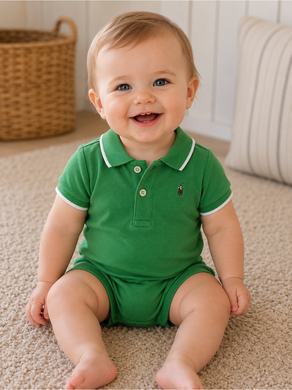 Polo Ralph Lauren Infant Knit Short-Sleeve Polo Romper - Size 9 Months